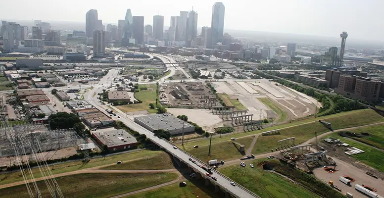 Aerial view of Dallas Floodway projec in Dallas, TX